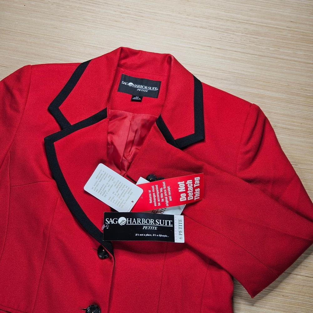 Sag Harbor Suit Blazer Women 6P Red Contrast Trim Holiday‎ Career Jacket NEW